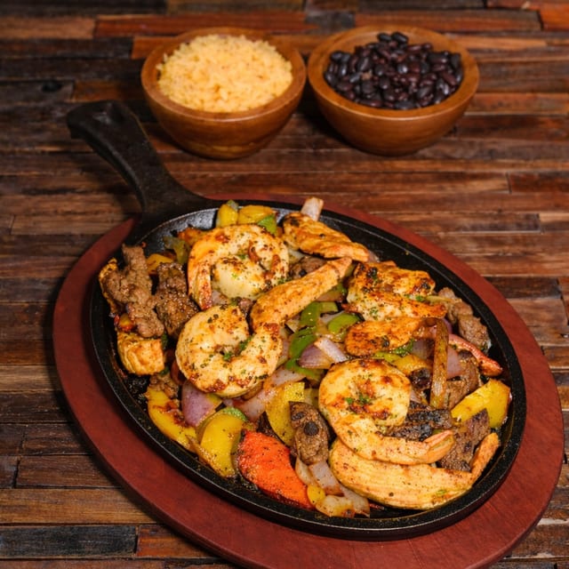 Chicken, Steak and Shrimp Fajitas.
