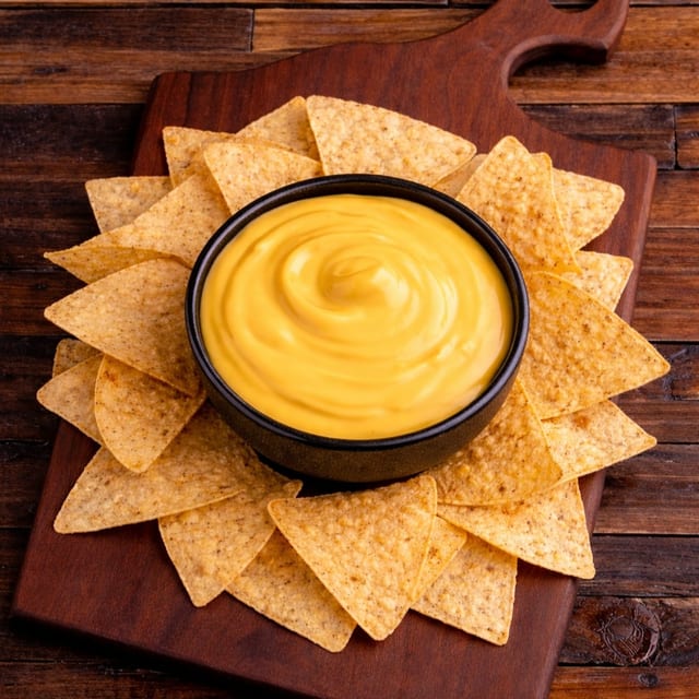 Large yellow nacho cheese & chips.